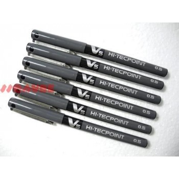 6 x Pilot V5 Hi-Tecpoint 0.5mm Pure Liquid Ink Rollerball pen, Black